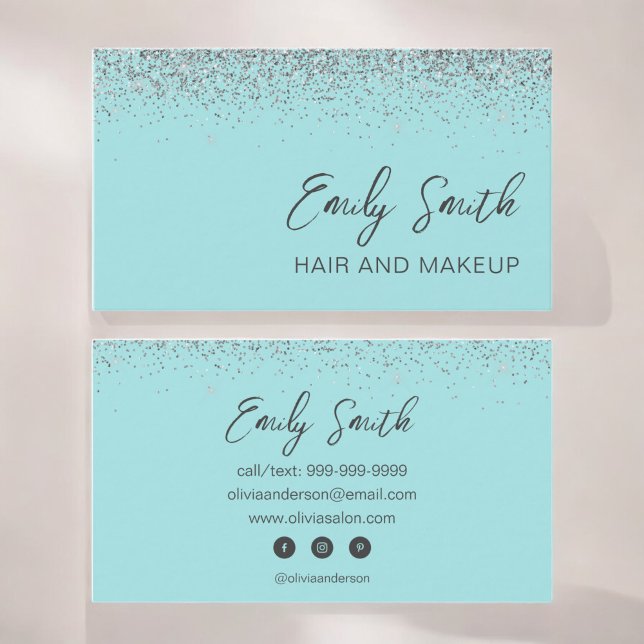 Girly Aqua Blue Teal Glitter Visitkort (Skapare uppladdad)