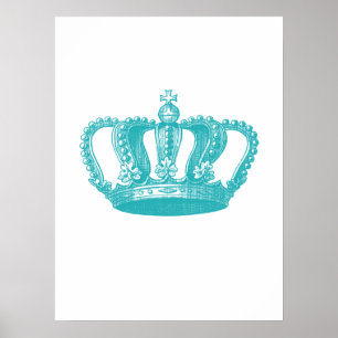 Girly Aqua Blue Vintage Krona Poster