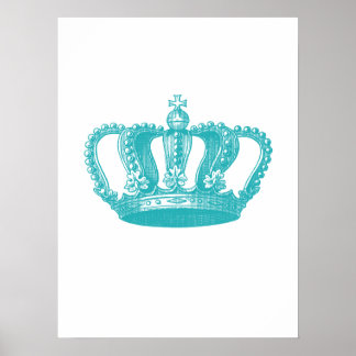 Girly Aqua Blue Vintage Krona Poster