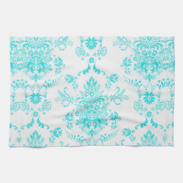 Girly Aqua Damask Kökshandduk (Horisontell)