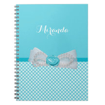 Girly Aqua Gingham Cute Pearls Ro Bow with Namn