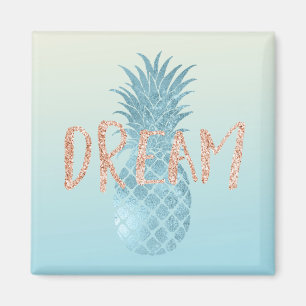 Girly Aqua Glam Tropical Pineapple Rosa Dream Magnet