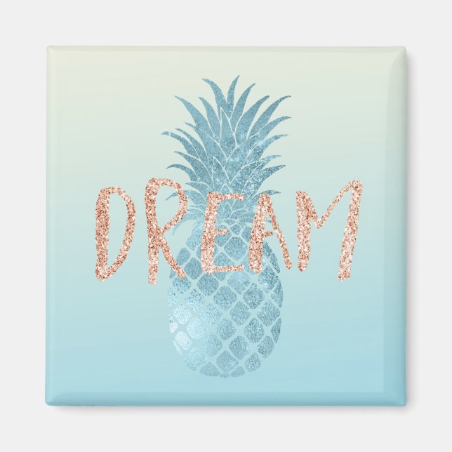 Girly Aqua Glam Tropical Pineapple Rosa Dream Magnet (Framsidan)
