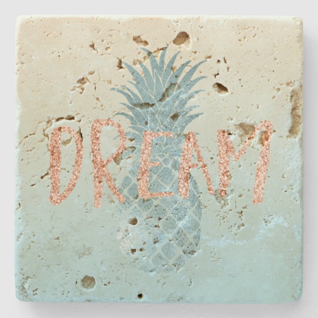 Girly Aqua Glam Tropical Pineapple Rosa Dream Stenunderlägg (Framsidan)