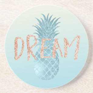 Girly Aqua Glam Tropical Pineapple Rosa Dream Underlägg