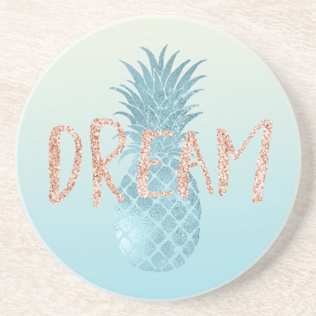 Girly Aqua Glam Tropical Pineapple Rosa Dream Underlägg (Framsidan)