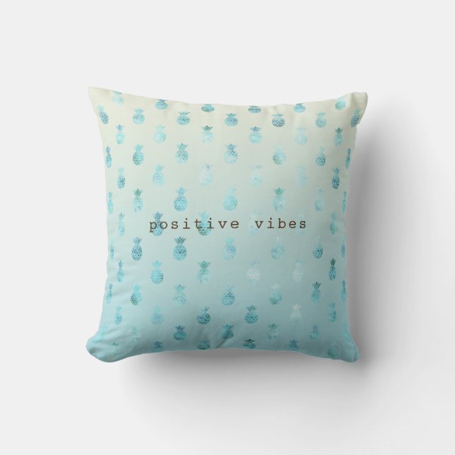 Girly Aqua Glam Tropical Pineapples Ombre Kudde (Framsida)