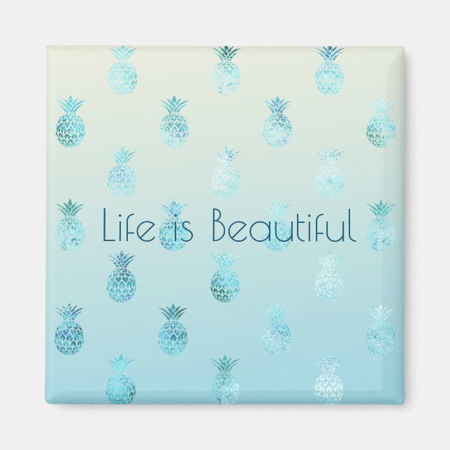 Girly Aqua Glam Tropical Pineapples Ombre Magnet (Framsidan)