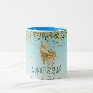 Girly Aqua Guld Confetti Glitter Unicorn Två-Tonad Mugg