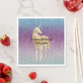 Girly Aqua Lila Mint Rosa Glitter ombre Unicorn Pappersservett