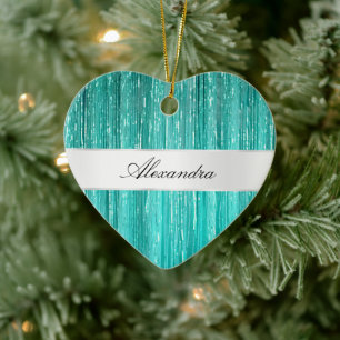 Girly Aqua Mint Glam Glitzy Tinsel Rand Julgransprydnad Keramik