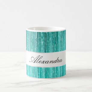 Girly Aqua Mint Glam Glitzy Tinsel Rand Kaffemugg