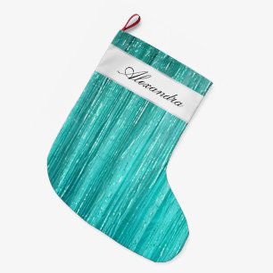 Girly Aqua Mint Glam Glitzy Tinsel Rand Stor Julstrumpa