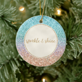 Girly Aqua Peach Guld Lila Mint Sjöjungfru Glitter Julgransprydnad Keramik