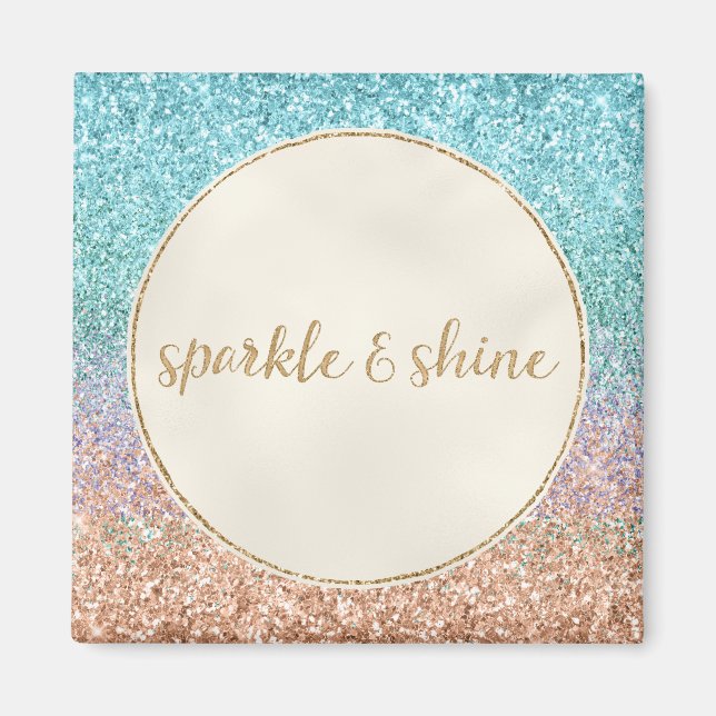 Girly Aqua Peach Guld Lila Mint Sjöjungfru Glitter Magnet (Framsidan)