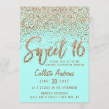 Girly Aqua Teal Guld Scattered Glitter Sweet 16