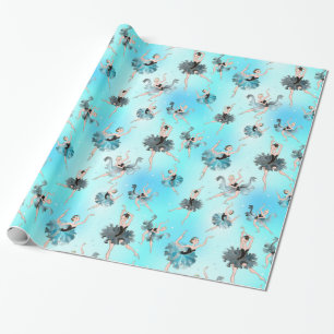 Girly Aqua Tutu Ballerina med Aqua Background Presentpapper