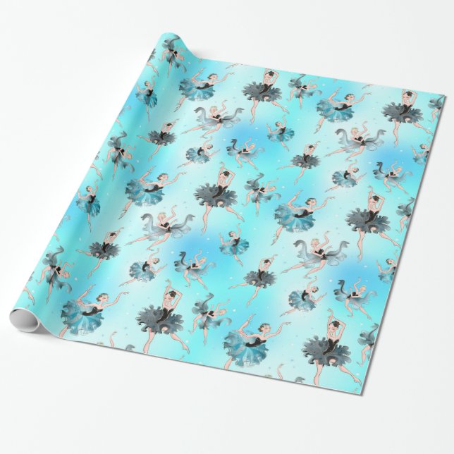 Girly Aqua Tutu Ballerina med Aqua Background Presentpapper (Utrullad)