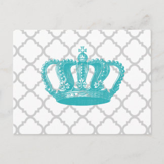 GIRLY AQUA VINTAGE KRONA GRÅTT QUATREFOIL MÖNSTER VYKORT