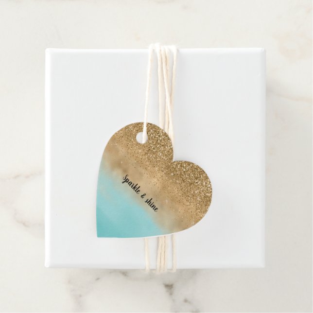 Girly Aqua Watercolor Guld Glitter Gåvor Etiketter (På plats)