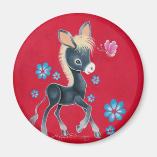 Girly Baby Donkey med blommor Magnet