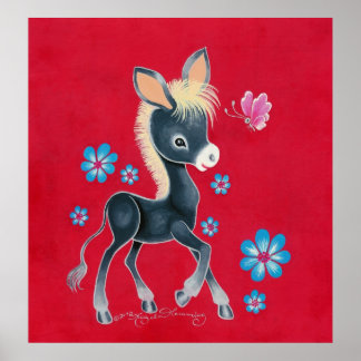 Girly Baby Donkey med blommor Poster