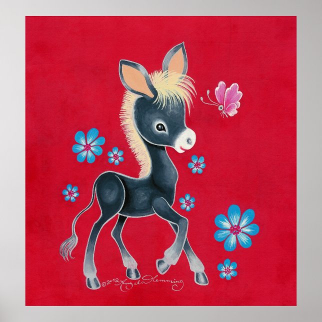 Girly Baby Donkey med blommor Poster (Framsidan)