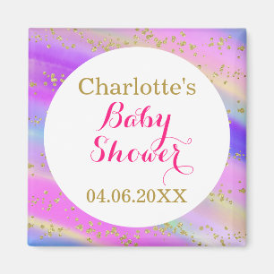 Girly Baby Shower Colorful Unicorn Guld Glitter Magnet