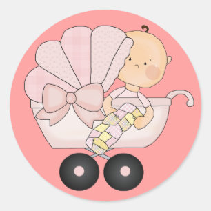 Girly Baby Shower+Cute Baby Buggy/Rosa Runt Klistermärke