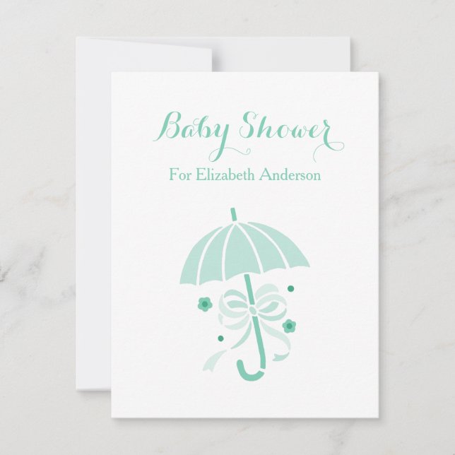 Girly Baby Shower Cute Mint Grönt Umbrella and Bow Inbjudningar (Framsida)