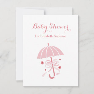 Girly Baby Shower Cute Rosa Umbrella med bog Inbjudningar