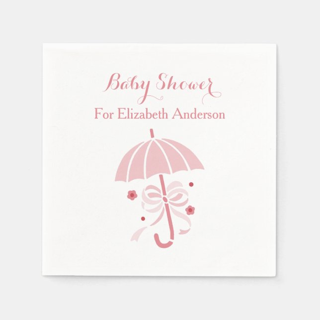 Girly Baby Shower Cute Rosa Umbrella med bog Pappersservett (Framsidan)