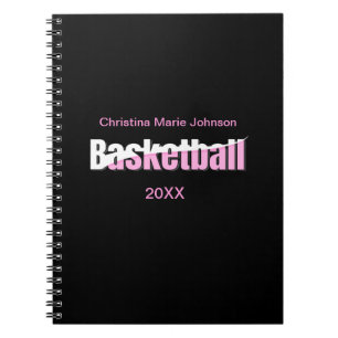 Girly Basketball Player Rosa Typography Anteckningsbok
