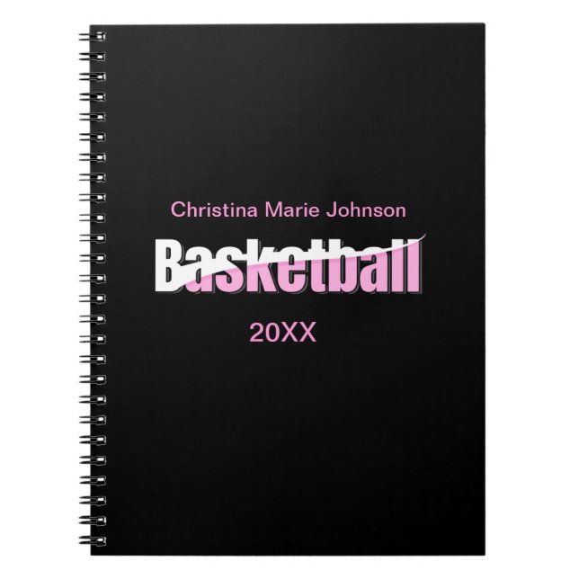 Girly Basketball Player Rosa Typography Anteckningsbok (Framsidan)