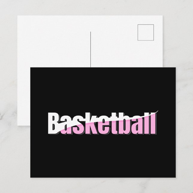 Girly Basketball Player Rosa Typography Vykort (Fram/baksida)