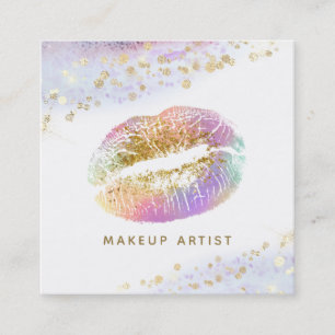 *~* Girly Beauty Guld Pastel Glitter Läppar Makeup Fyrkantigt Visitkort