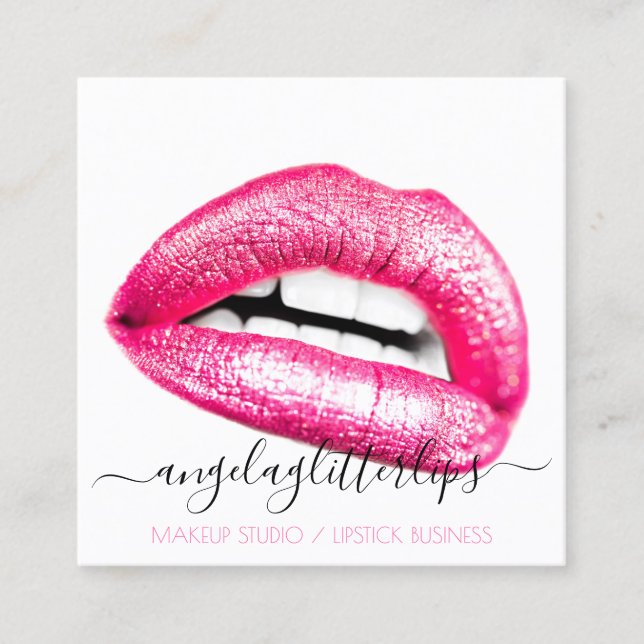 Girly Beauty Lips White Fyrkantigt Visitkort (Framsida)