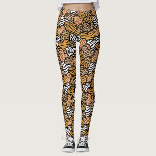 Girly Beige Animal Print Heart Playful Mönster Leggings