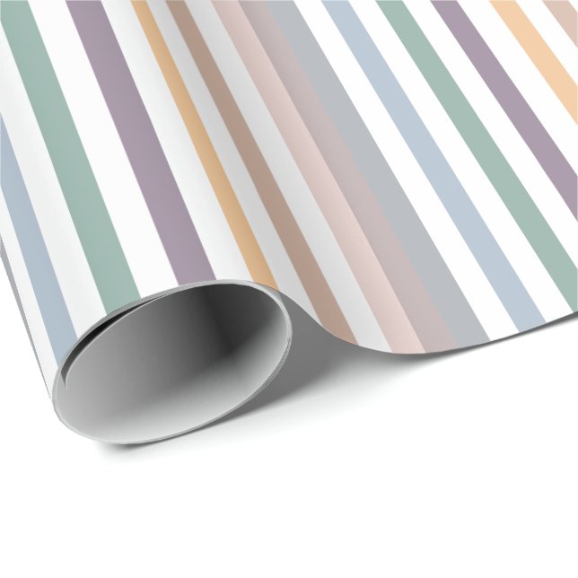 Girly Beige Blue Wide Vågrät Rand Mönster Presentpapper (Rullad Hörn)
