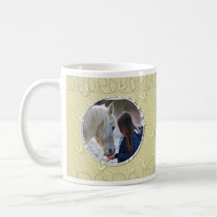 Girly Beige Faux Sparkly Two Photo Heart-accent Kaffemugg