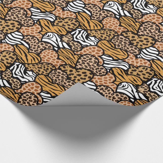 Girly Beige Playful Animal Print Hearares Presentpapper (Hörn)