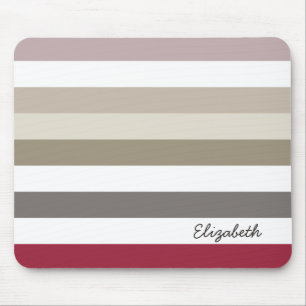 Girly Beige Red Big Vågrät Rand med Namn Musmatta