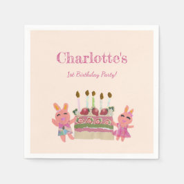 Girly Berry Sweet Bunnies Rosa Barns födelsedag Pa Pappersservett