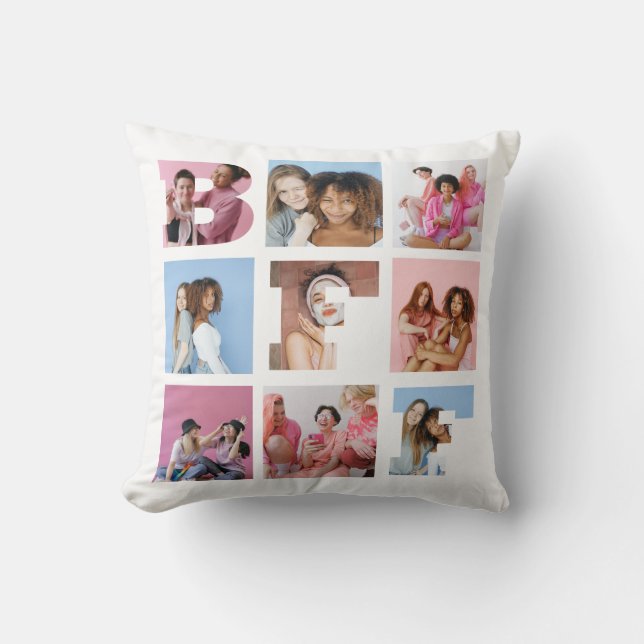 Girly Best Friends BFF Photo Collage Heart-skript Kudde (Framsida)