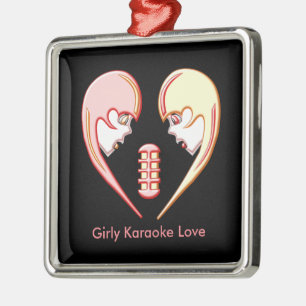 Girly BFF Karaoke Kärlek Heart Julgransprydnad Metall