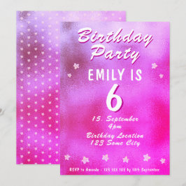 Girly Birthday Rosa Metallic Foil Star Inbjudningar