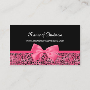 Girly Black and Rosa Cheetah Print Cute Ribbon Visitkort