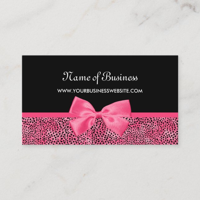 Girly Black and Rosa Cheetah Print Cute Ribbon Visitkort (Framsida)