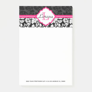 Girly Black and White Damask Post-it Block