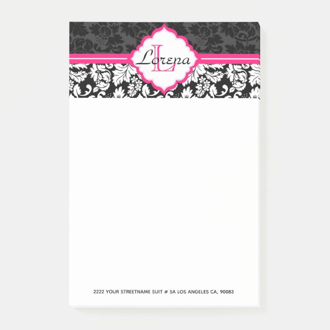Girly Black and White Damask Post-it Block (Framsida)